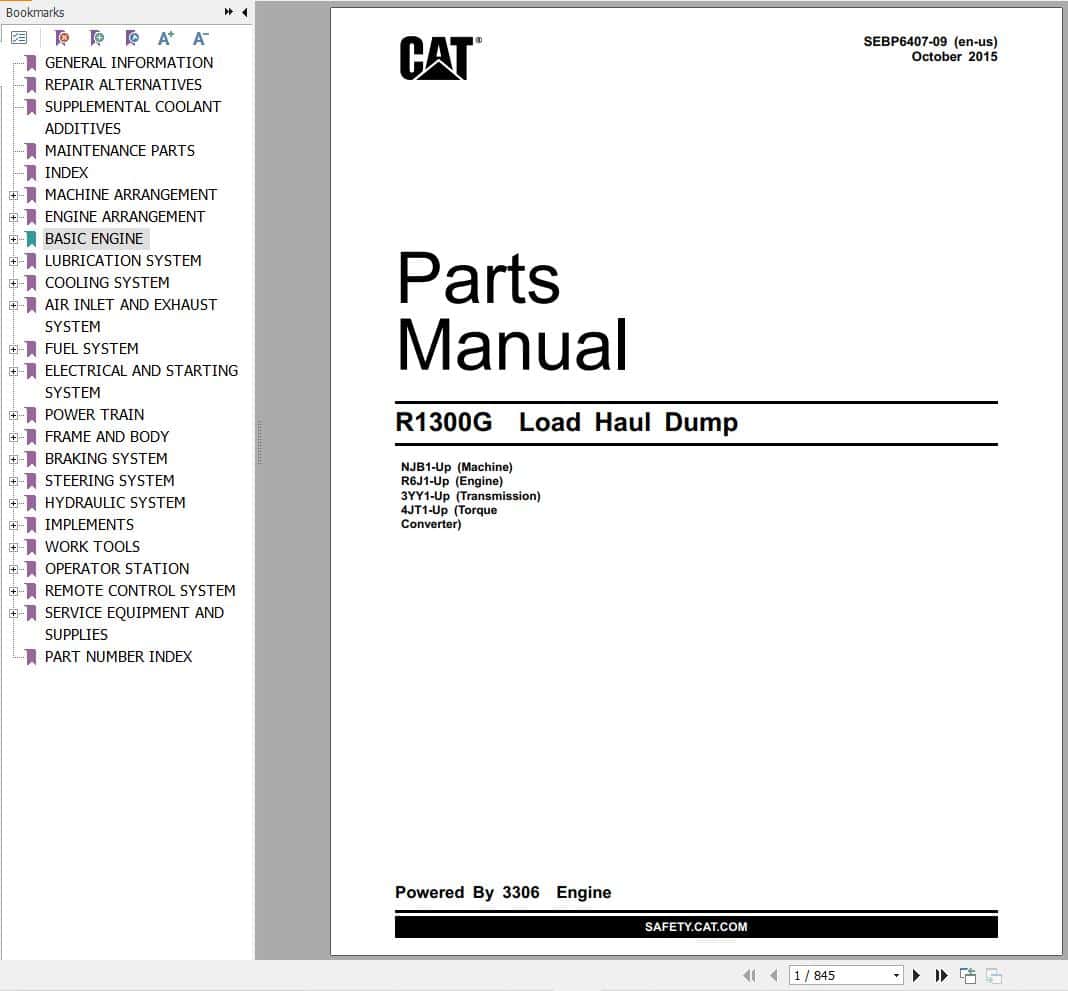 CAT Load Haul Dump R1300G Parts Catalog SEBP6407 09