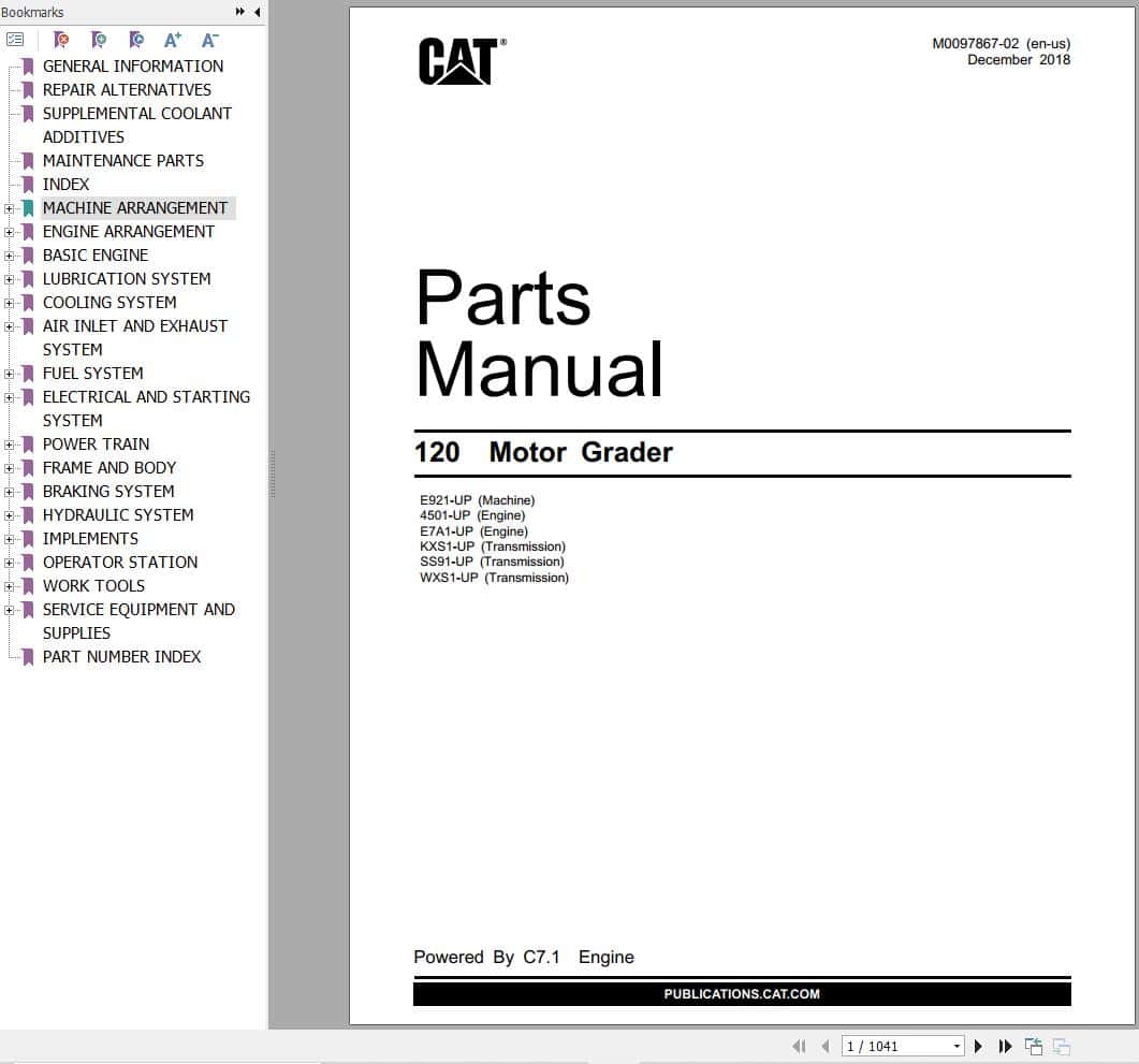 CAT Motor Grader 120 Parts Catalog M0097867 02 2018