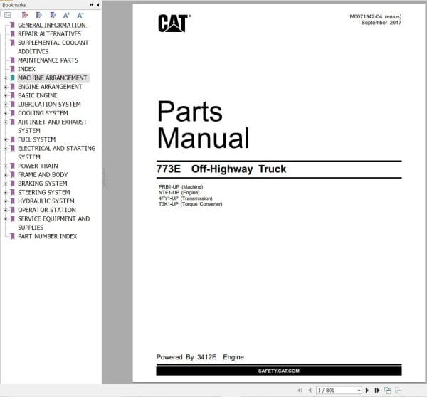 CAT Off Highway Truck 773E Parts Catalog M0071342 04
