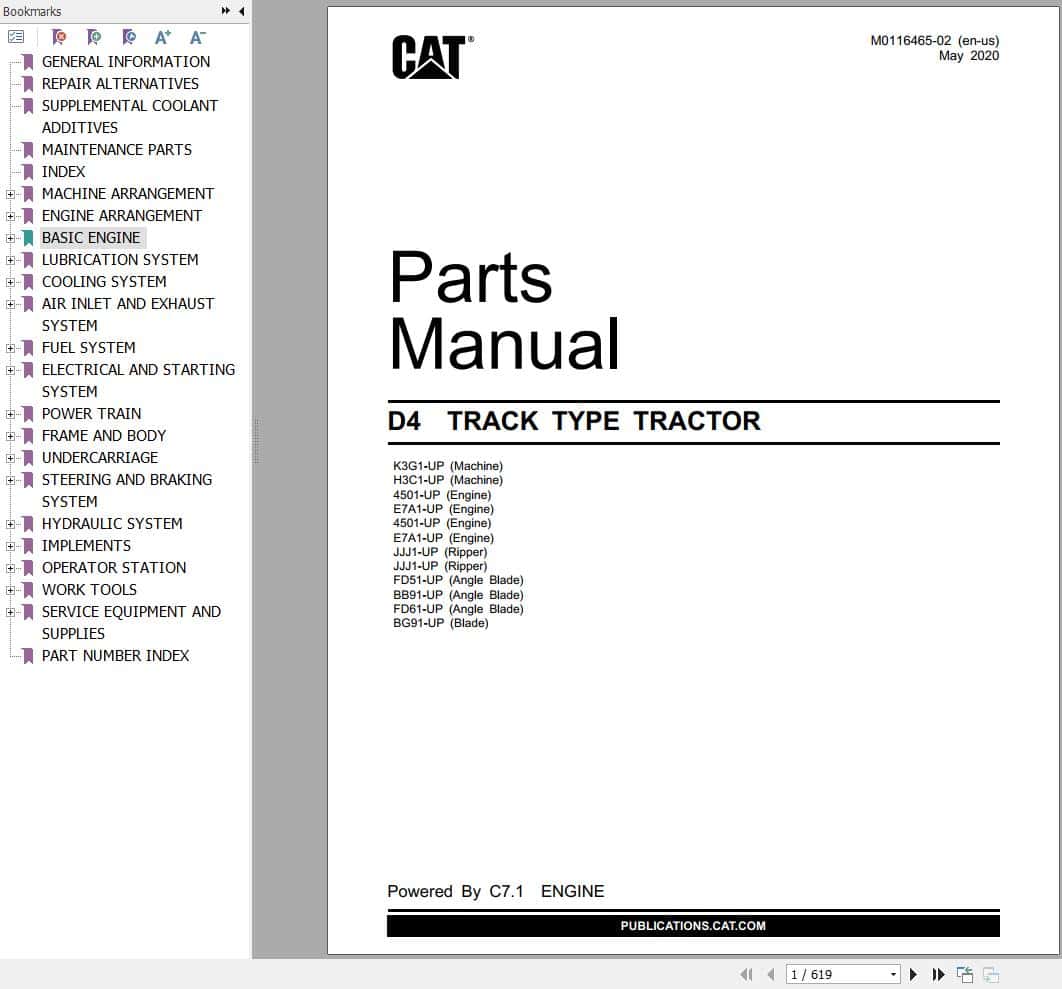 CAT Track Type Tractor D4 Parts Catalog M0116465 02