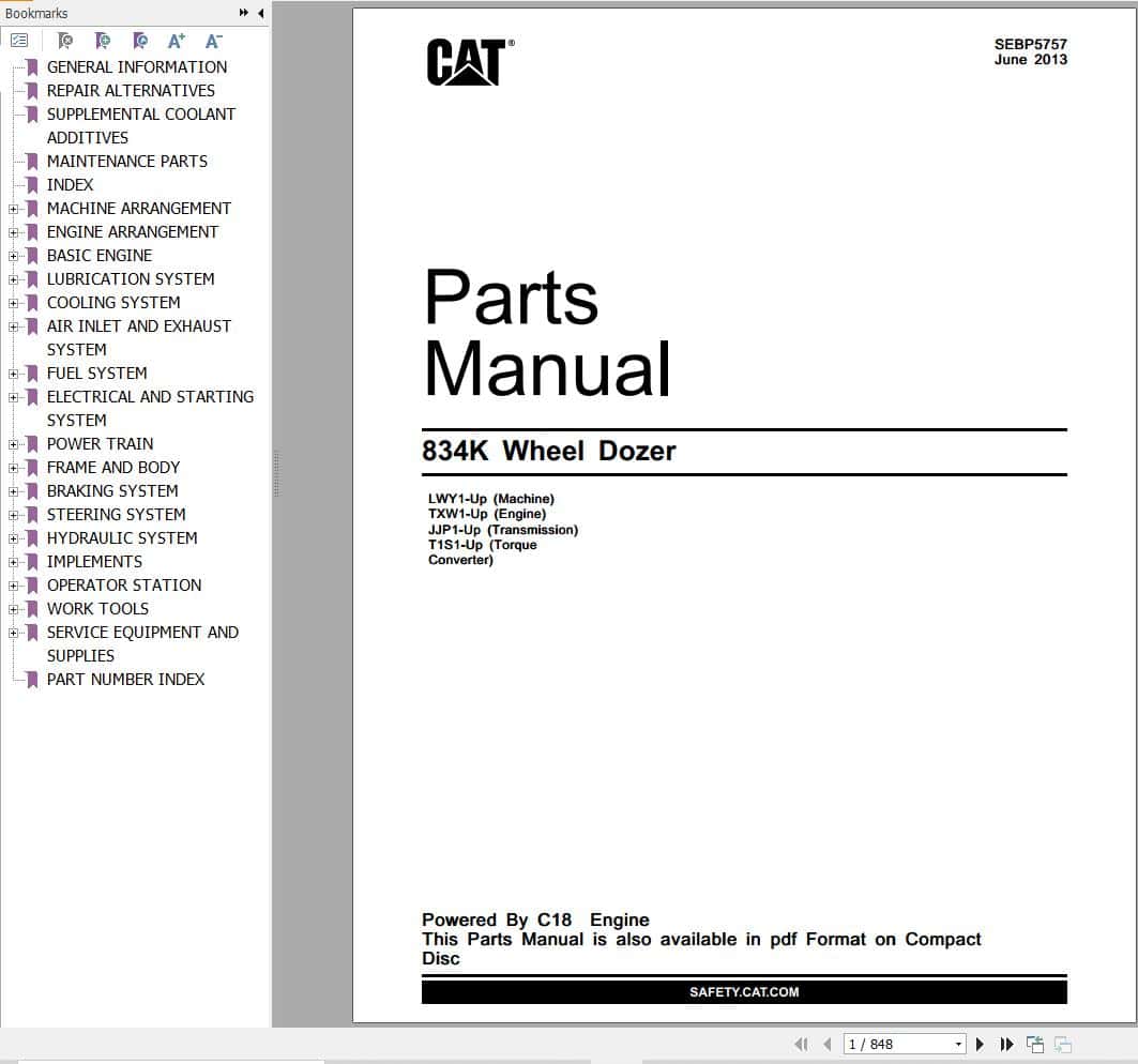 CAT Wheel Dozer 834K Parts Catalog SEBP5757