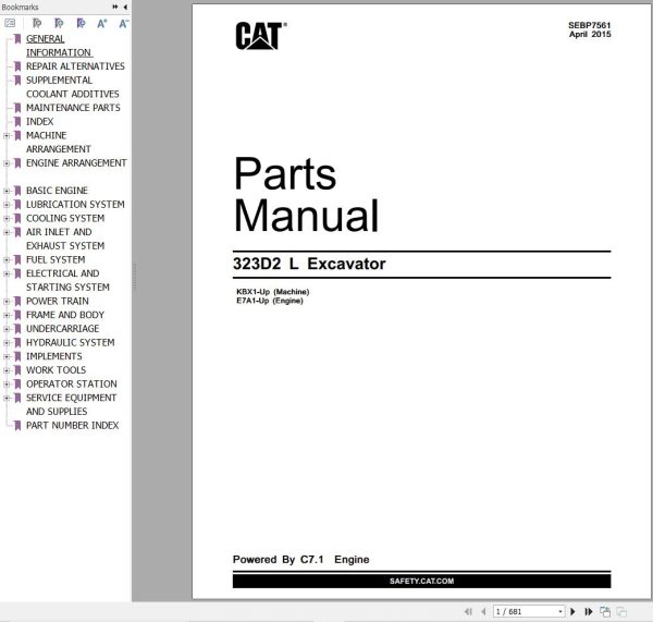 Caterpillar Excavator 323D2 L Parts Manual SEBP7561 (1)