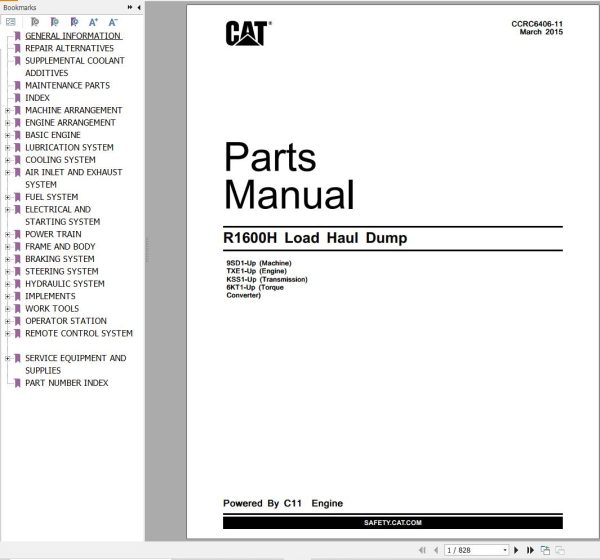 Caterpillar Load Haul Dump R1600H Parts Manual CCRC6406 11 (1)