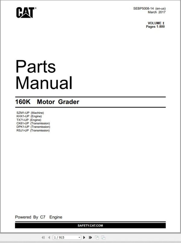 Caterpillar Motor Grader 160K Parts Manual SEBP5008 14 (1)