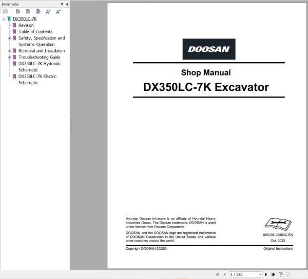 Doosan Excavator DX 7 Series Operators Shop Manual Collection (2)