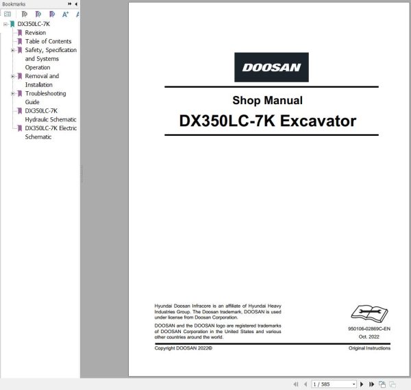 Doosan Excavator DX350LC 7K Shop Manual 950106 02869C EN (1)