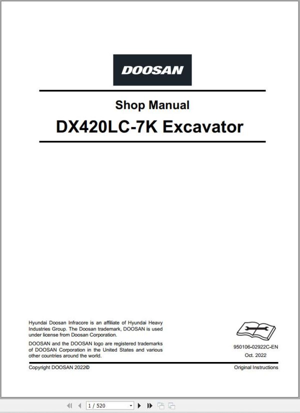 Doosan Excavator DX420LC 7K Shop Manual 950106 02922C EN (1)
