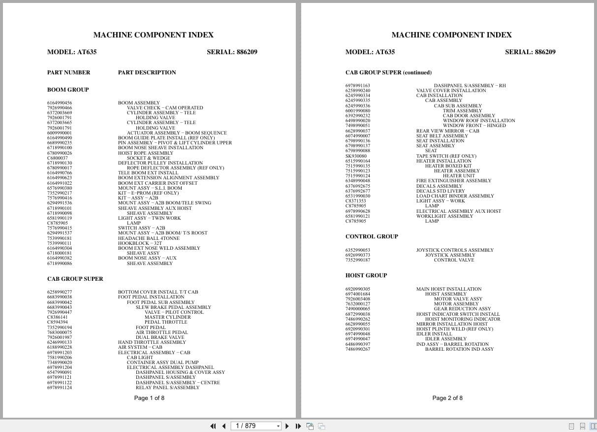 Grove Crane AT635 886209 Parts Manual (1)