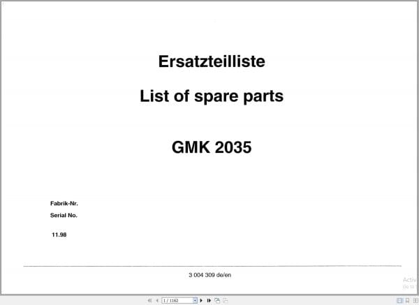 Grove Crane GMK 2035 Spare Parts List 3004309 1998 (1)
