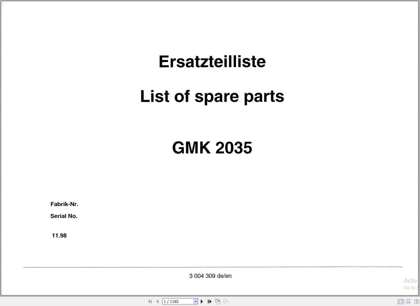 Grove Crane GMK 2035 Spare Parts List 3004309 1998 (1)