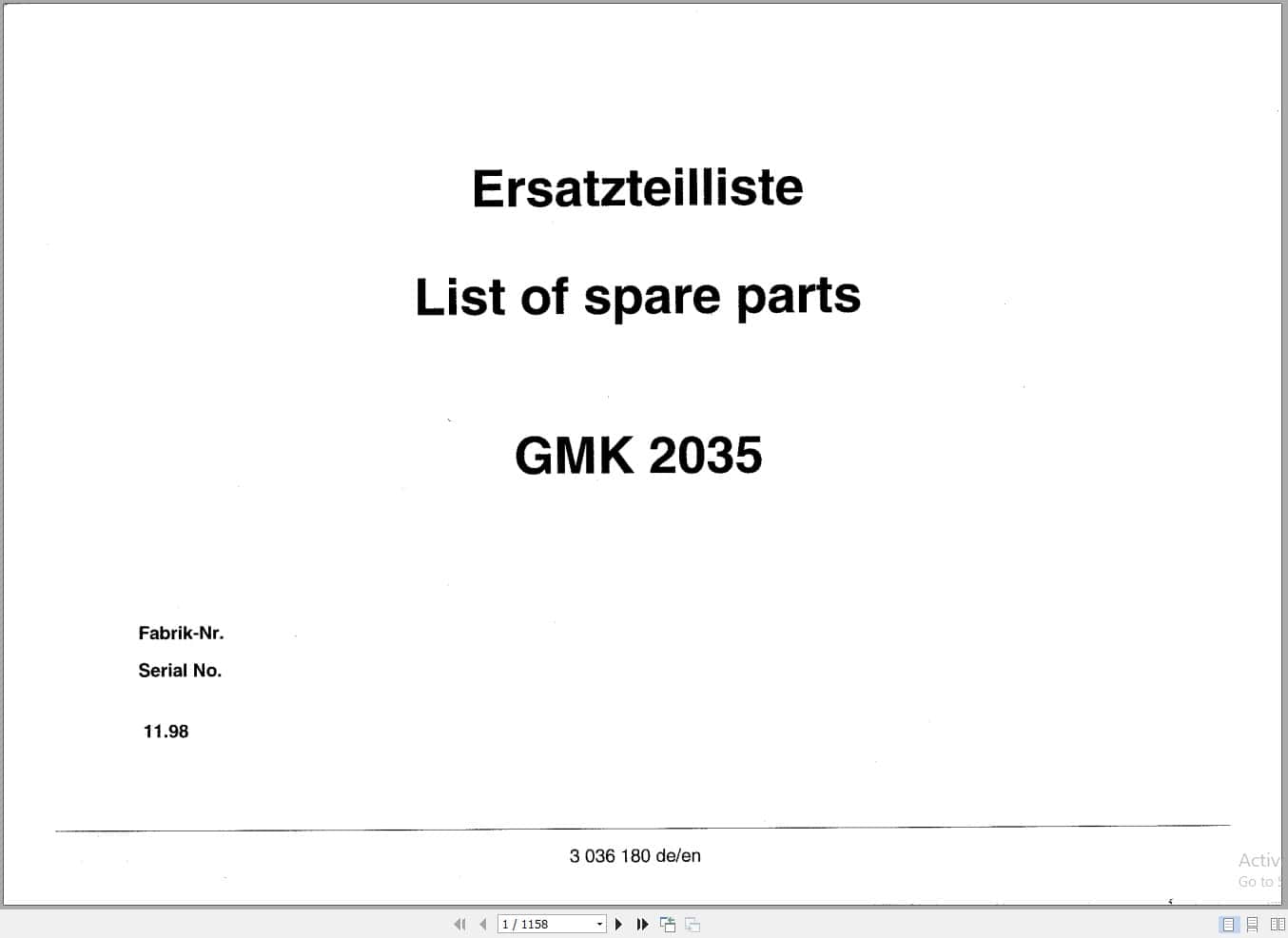 Grove Crane GMK 2035 Spare Parts List 3036180 1998 (1)