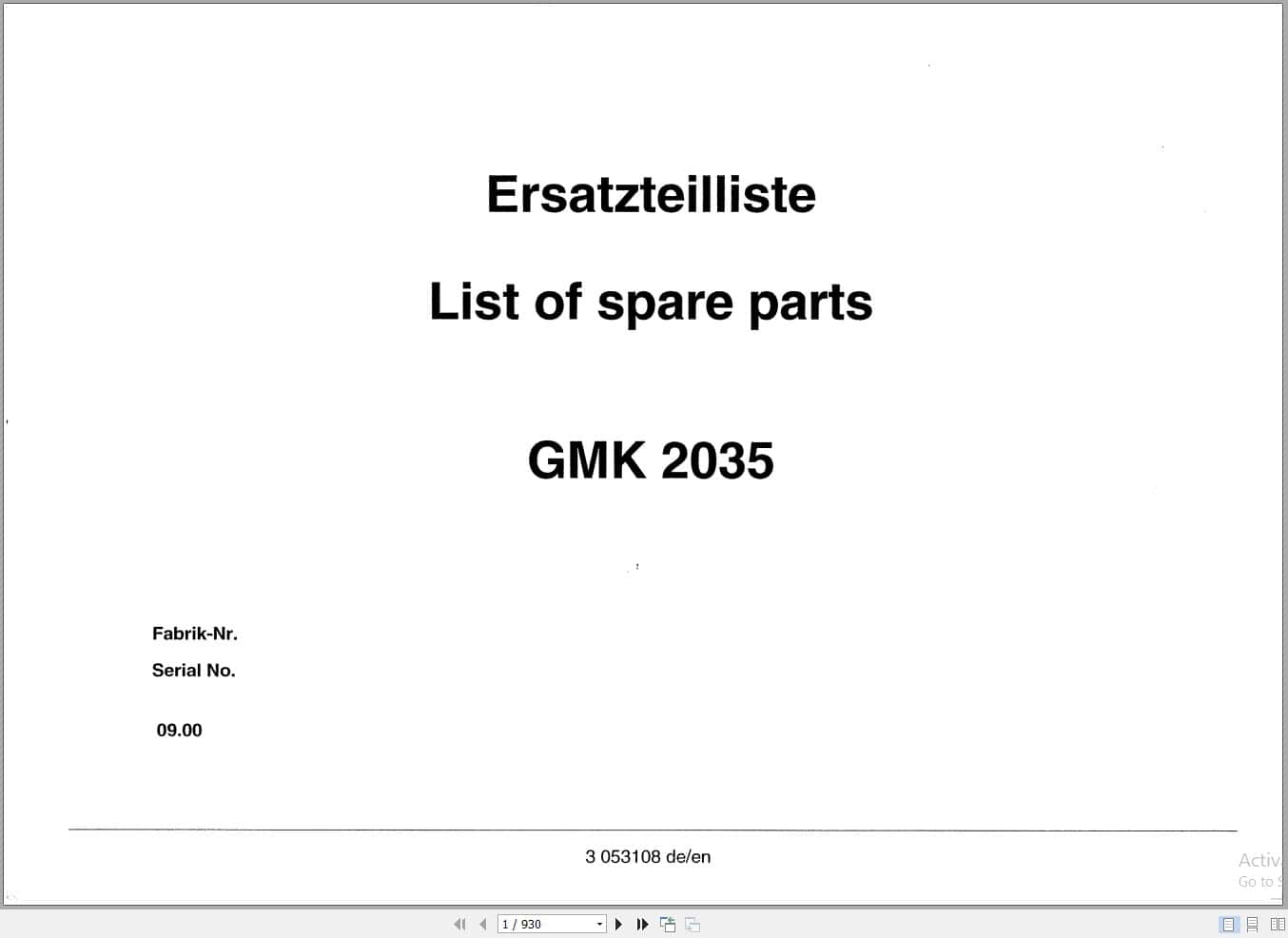 Grove Crane GMK 2035 Spare Parts List 3053108 2000 (1)