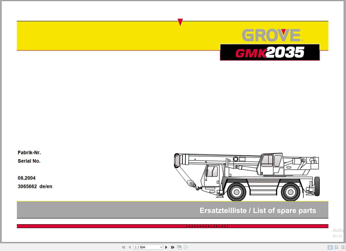 Grove Crane GMK 2035 Spare Parts List 3065662 2004 (1)
