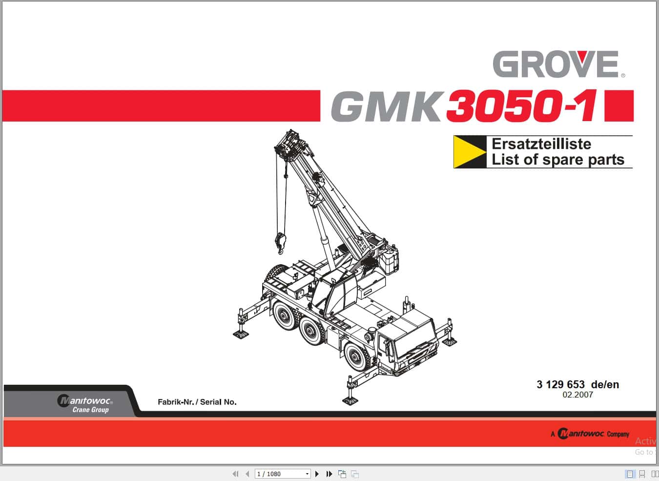 Grove Crane GMK 3050 1 Spare Parts List 3129653 2007 (1)