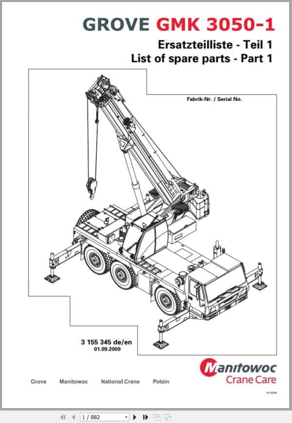 Grove Crane GMK 3050 1 Spare Parts List 3155345 2009 (1)