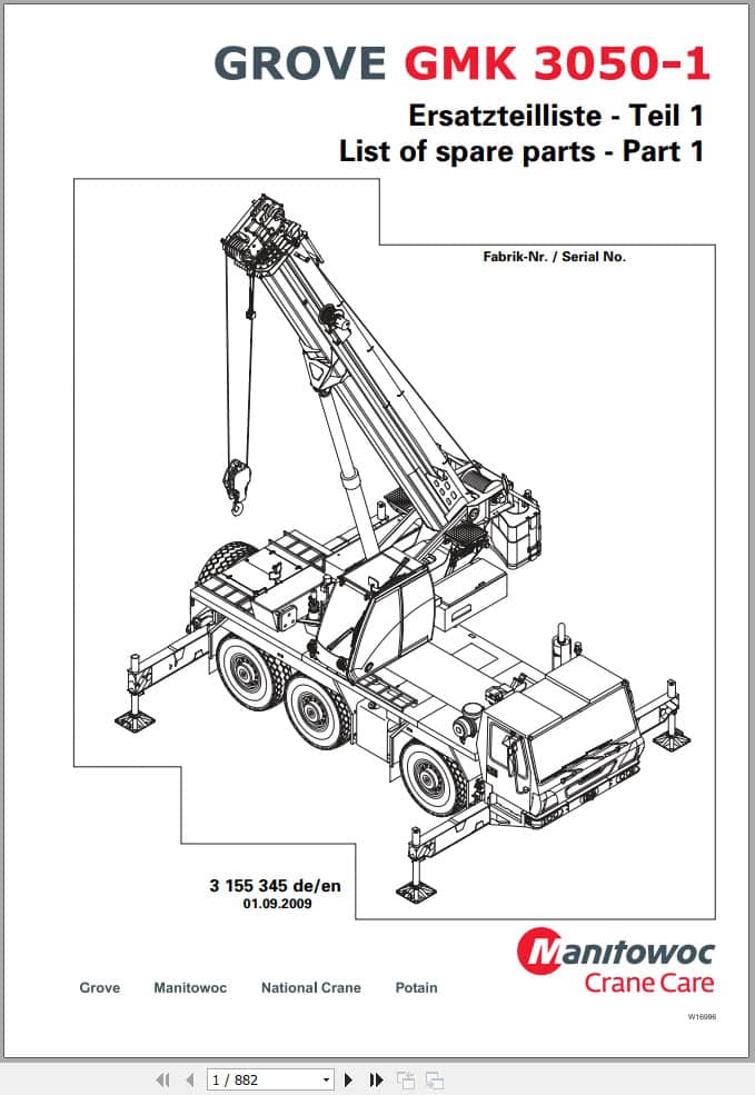 Grove Crane GMK 3050 1 Spare Parts List 3155345 2009 (1)