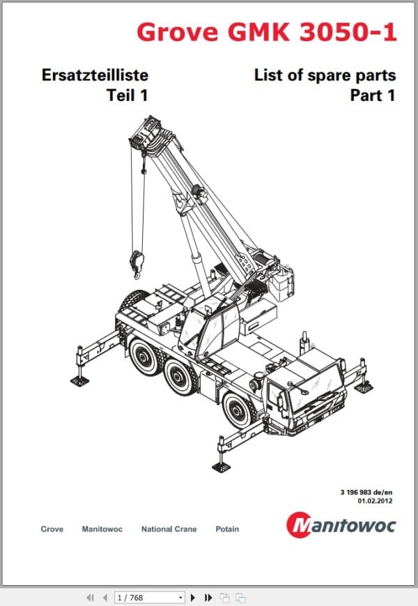 Grove Crane GMK 3050 1 Spare Parts List 3196983 2012 (1)