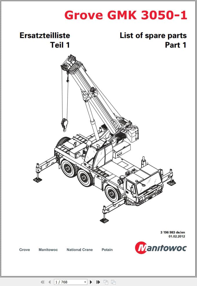 Grove Crane GMK 3050 1 Spare Parts List 3196983 2012 (1)