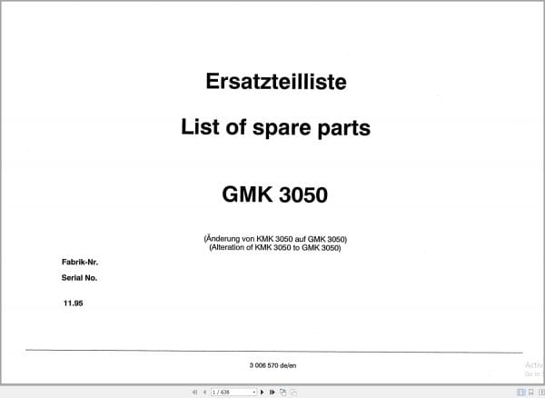 Grove Crane GMK 3050 Spare Parts List 3006570 1995 (1)