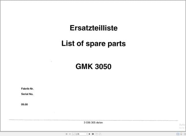 Grove Crane GMK 3050 Spare Parts List 3036305 2000 (1)