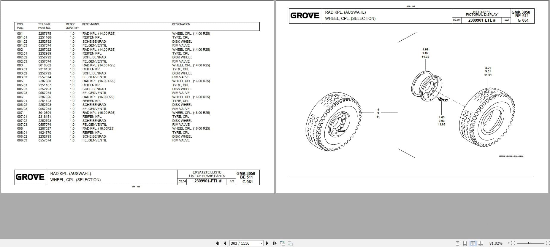 Grove Crane GMK 3050 Spare Parts List 3065695 2004 (2)