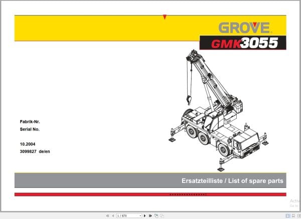 Grove Crane GMK 3055 Spare Parts List 3099827 2004 (1)