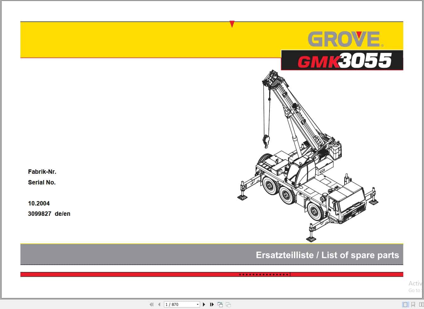 Grove Crane GMK 3055 Spare Parts List 3099827 2004 (1)
