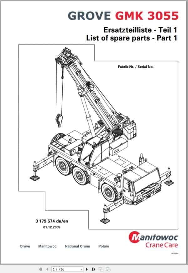 Grove Crane GMK 3055 Spare Parts List 3179574 2009 (1)