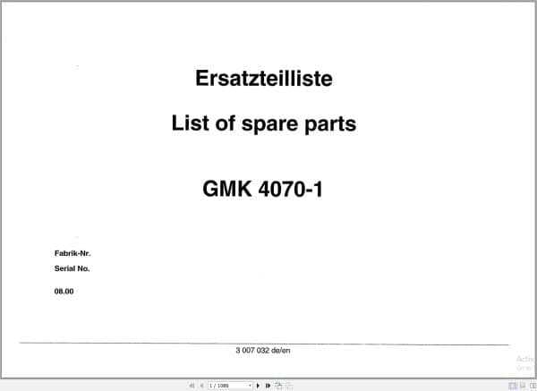 Grove Crane GMK 4070 1 Spare Parts List 3007032 2000 (1)