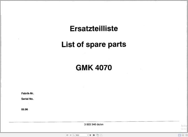 Grove Crane GMK 4070 Spare Parts List 3003346 1996 (1)