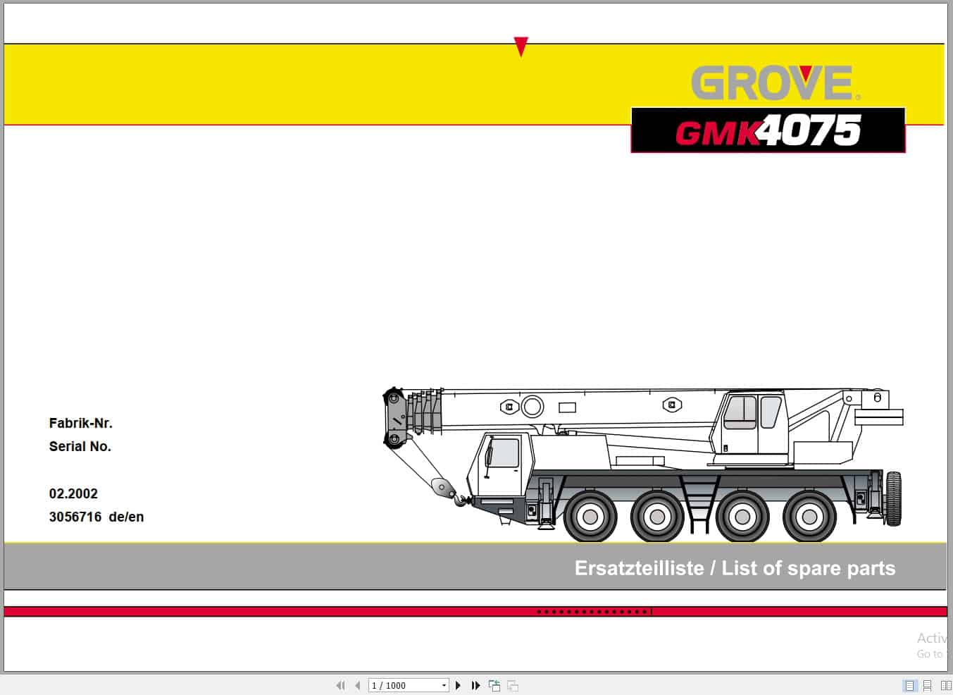 Grove Crane GMK 4075 Spare Parts List 3056716 2004 (1)