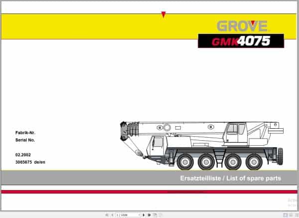Grove Crane GMK 4075 Spare Parts List 3065675 2002 (1)