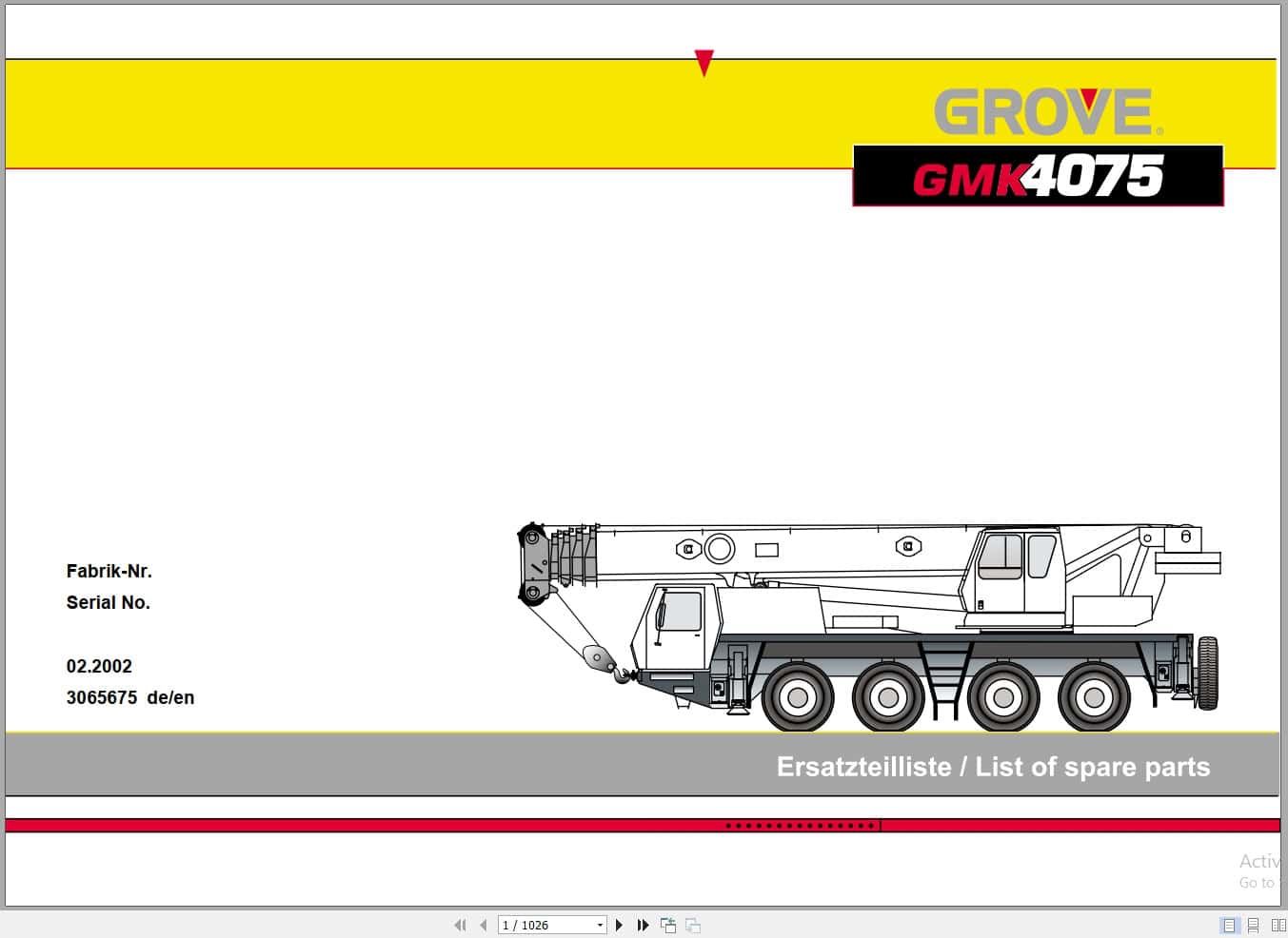 Grove Crane GMK 4075 Spare Parts List 3065675 2002 (1)