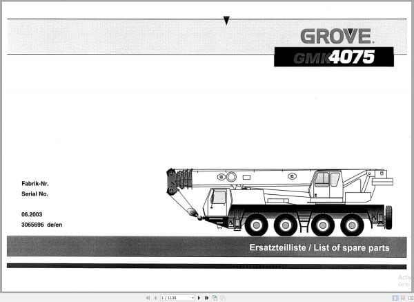 Grove Crane GMK 4075 Spare Parts List 3065696 6.2003 (1)