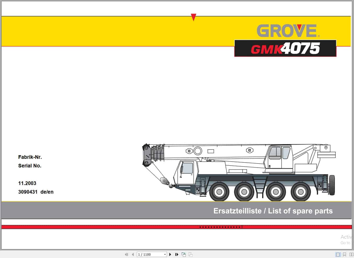 Grove Crane GMK 4075 Spare Parts List 3090431 2003 (1)