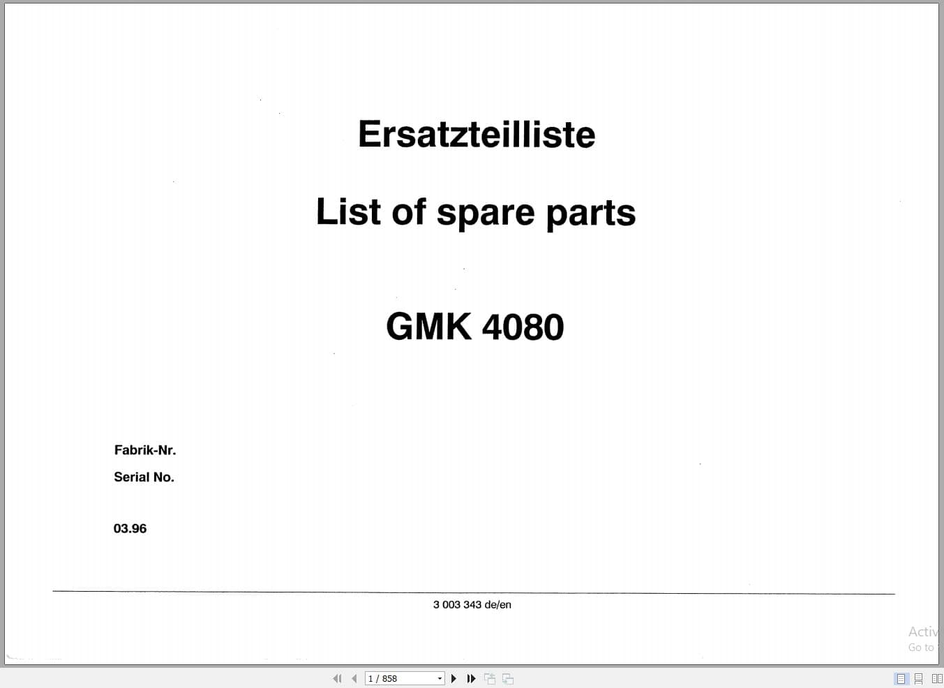 Grove Crane GMK 4080 Spare Parts List 3003343 1996 (1)