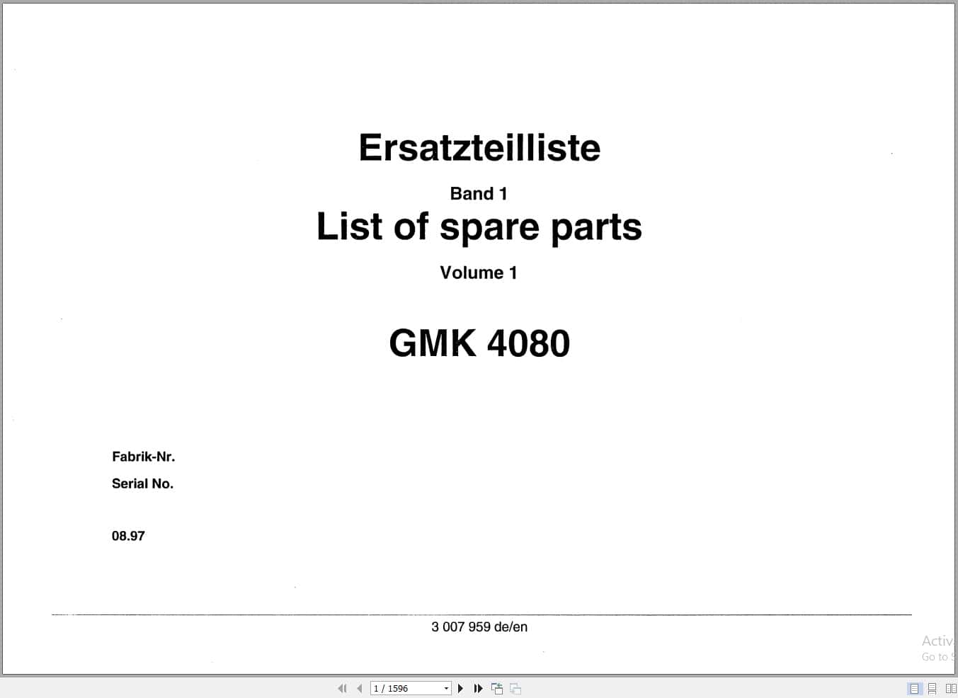 Grove Crane GMK 4080 Spare Parts List 3007959 1997 (1)