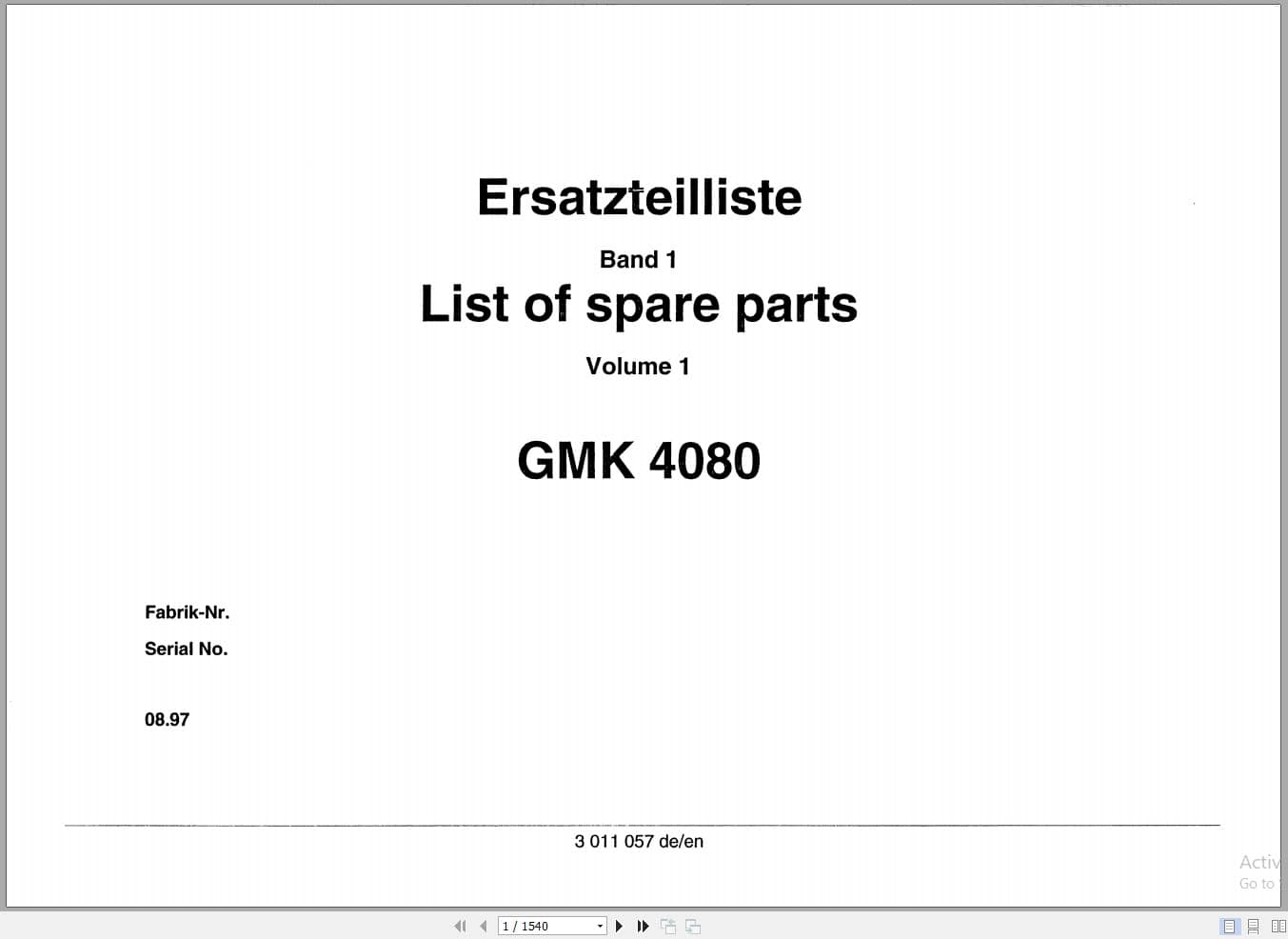 Grove Crane GMK 4080 Spare Parts List 3011057 1997 (1)