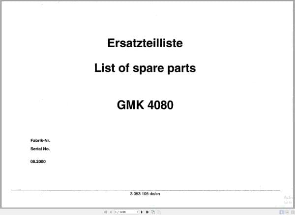 Grove Crane GMK 4080 Spare Parts List 3053105 2000 (1)