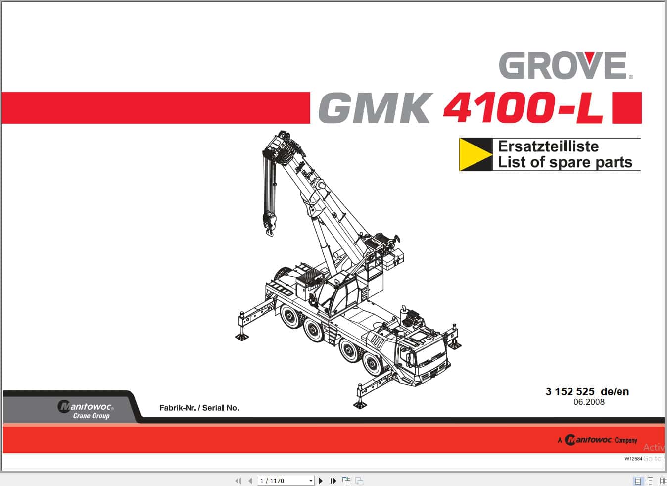 Grove Crane GMK 4100 L Spare Parts List 3152525 2008 (1)