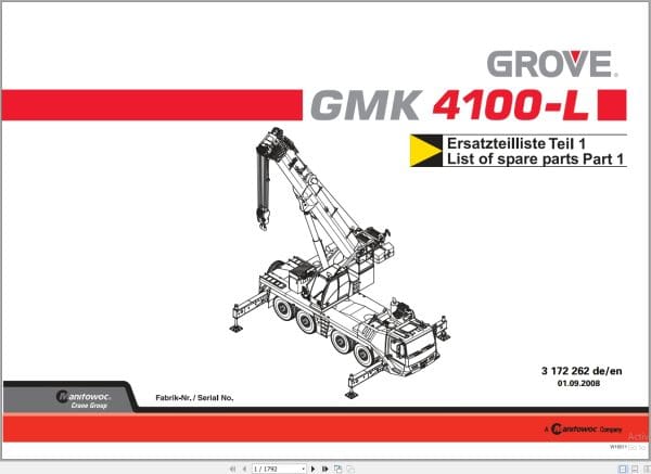 Grove Crane GMK 4100 L Spare Parts List 3172262 2008 (1)