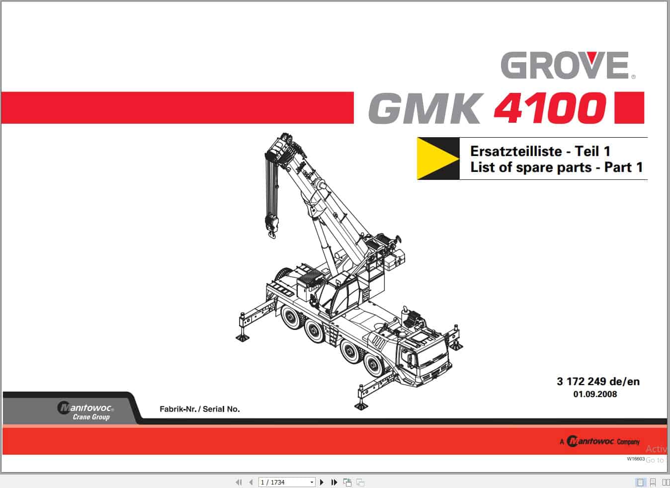 Grove Crane GMK 4100 Spare Parts List 3172249 2008 (1)