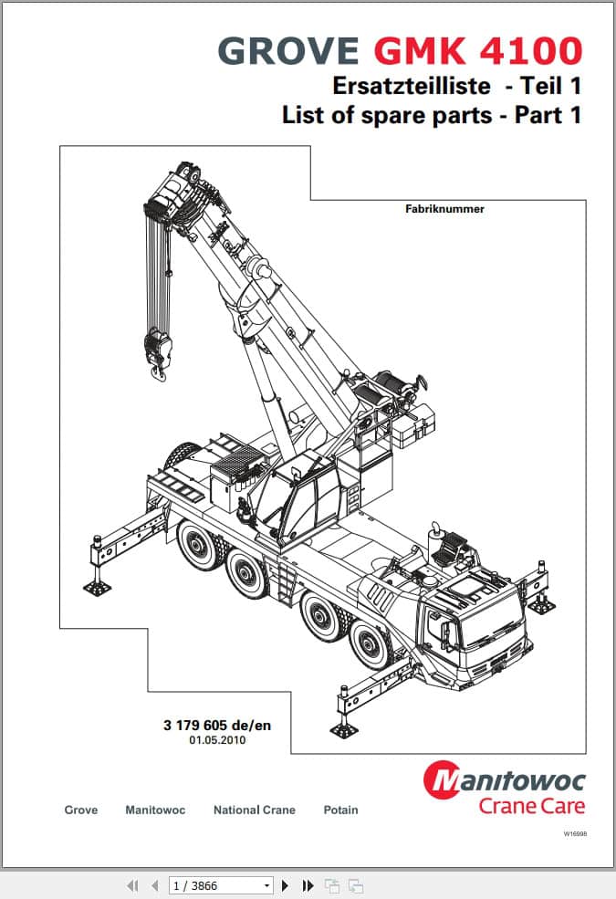 Grove Crane GMK 4100 Spare Parts List 3179605 2010 (1)