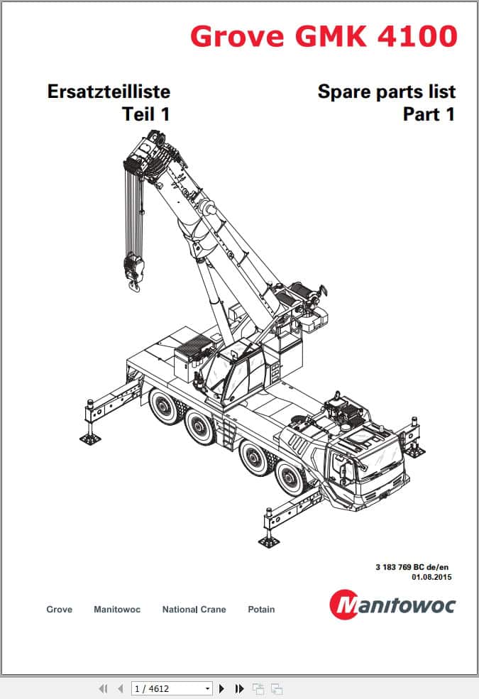 Grove Crane GMK 4100 Spare Parts List 3183769BC 2015 (1)