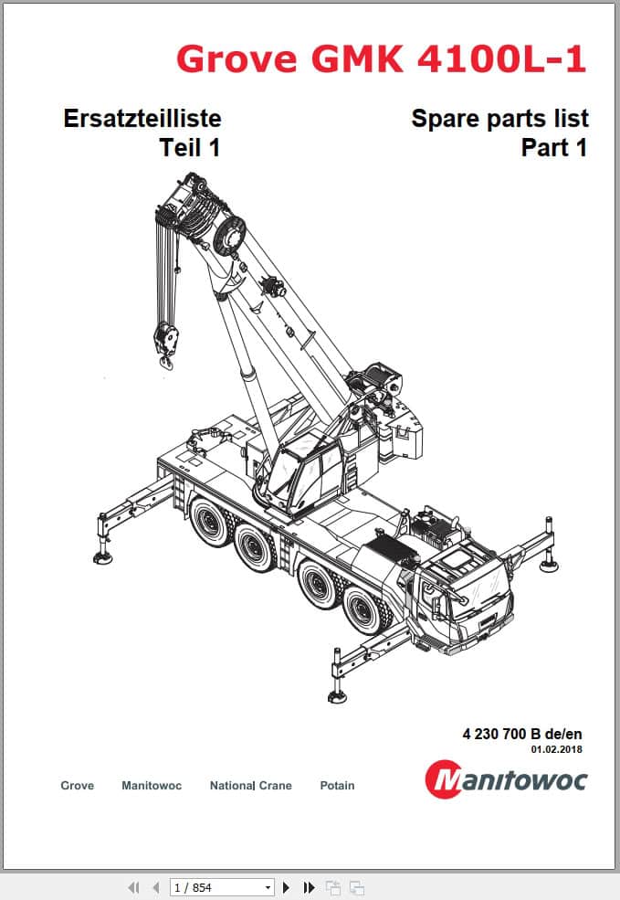 Grove Crane GMK 4100L 1 Spare Parts List 4230700B 2018 (1)