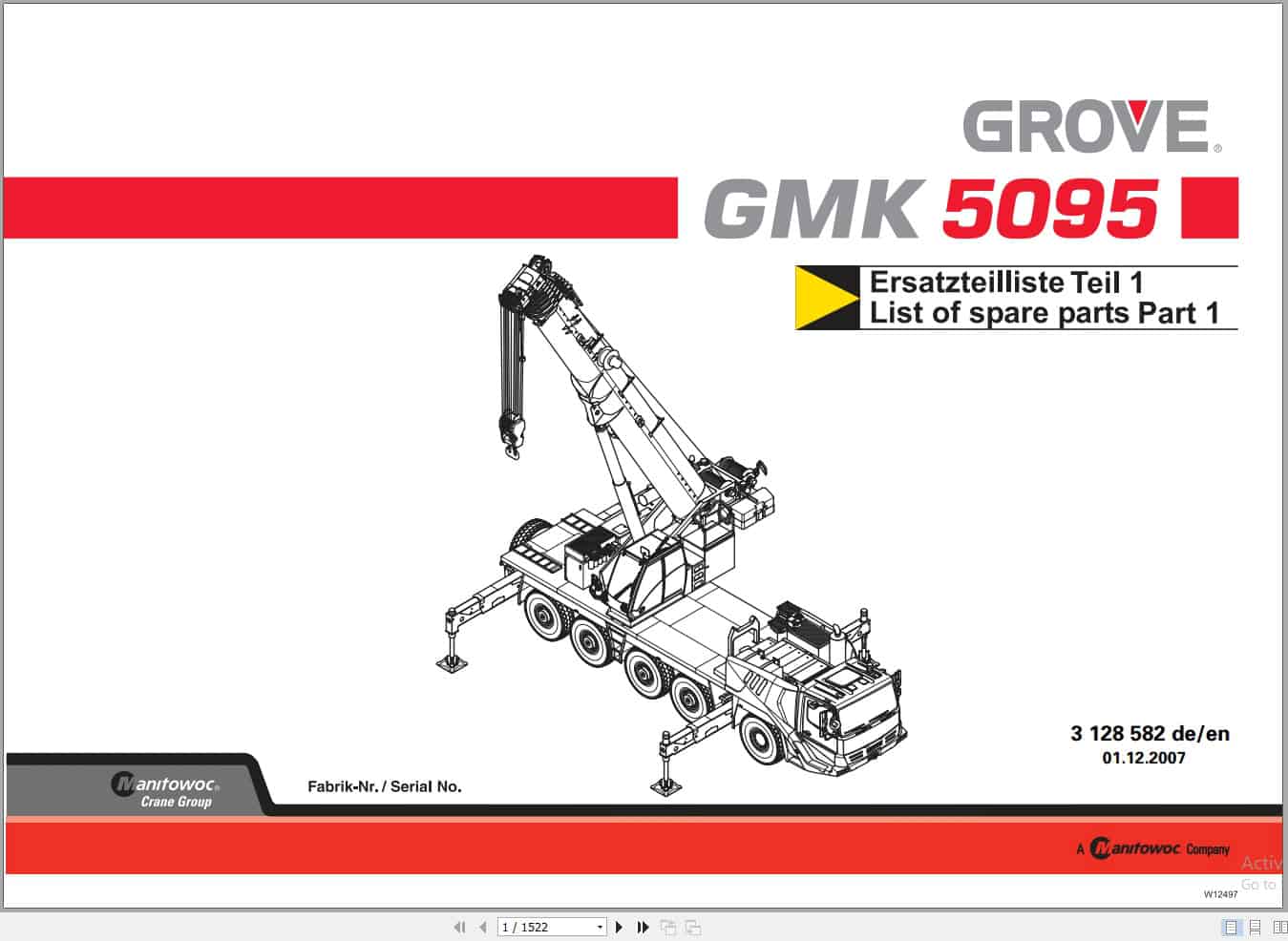 Grove Crane GMK 5095 Spare Parts List 3128582 2007 (1)