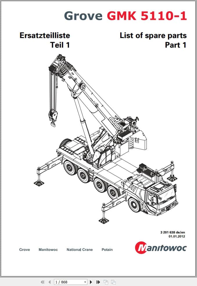 Grove Crane GMK 5110 1 Spare Parts List 3201638 2012 (1)