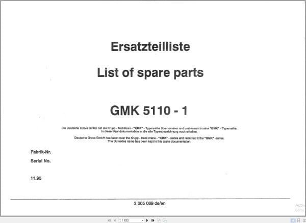 Grove Crane GMK 5110 1 Spare Parts List 3305059 1995 (1)