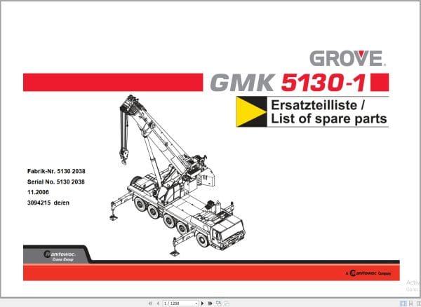 Grove Crane GMK 5130 1 Spare Parts List 3094215 2006 (1)