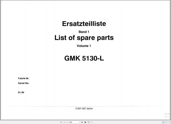 Grove Crane GMK 5130 L Spare Parts List 3007007 1999 (1)